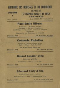 Galerie d'images. Quatrième de couverture des annuaires téléphoniques des Pages Jaunes et de l'Annuaire des adresses et du commerce des villes de St-Joseph de Sorel et de Tracy.