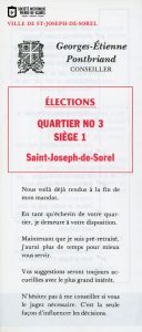 Pamphlet électoral de Georges-Étienne Pontbriand pour Saint-Joseph-de-Sorel
